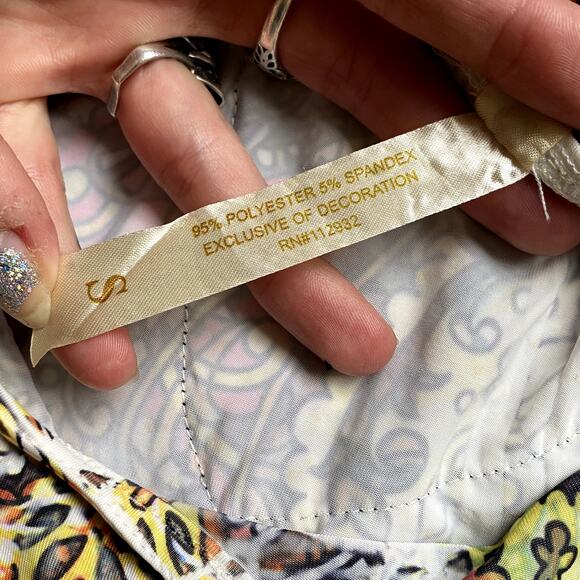 Vtg Y2K Bedazzled Rhinestone Lace Back Paisley Summer Mini Dress Mcbling Fairy - Picture 16 of 16